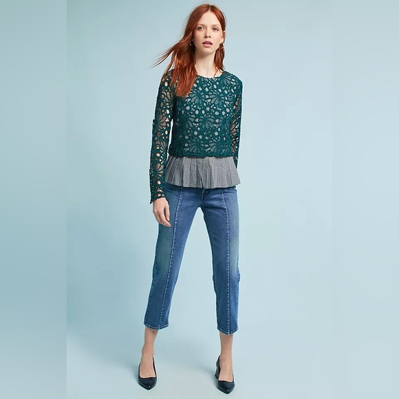 Anthropologie Teal Lace Blouse - Picture 2 of 8